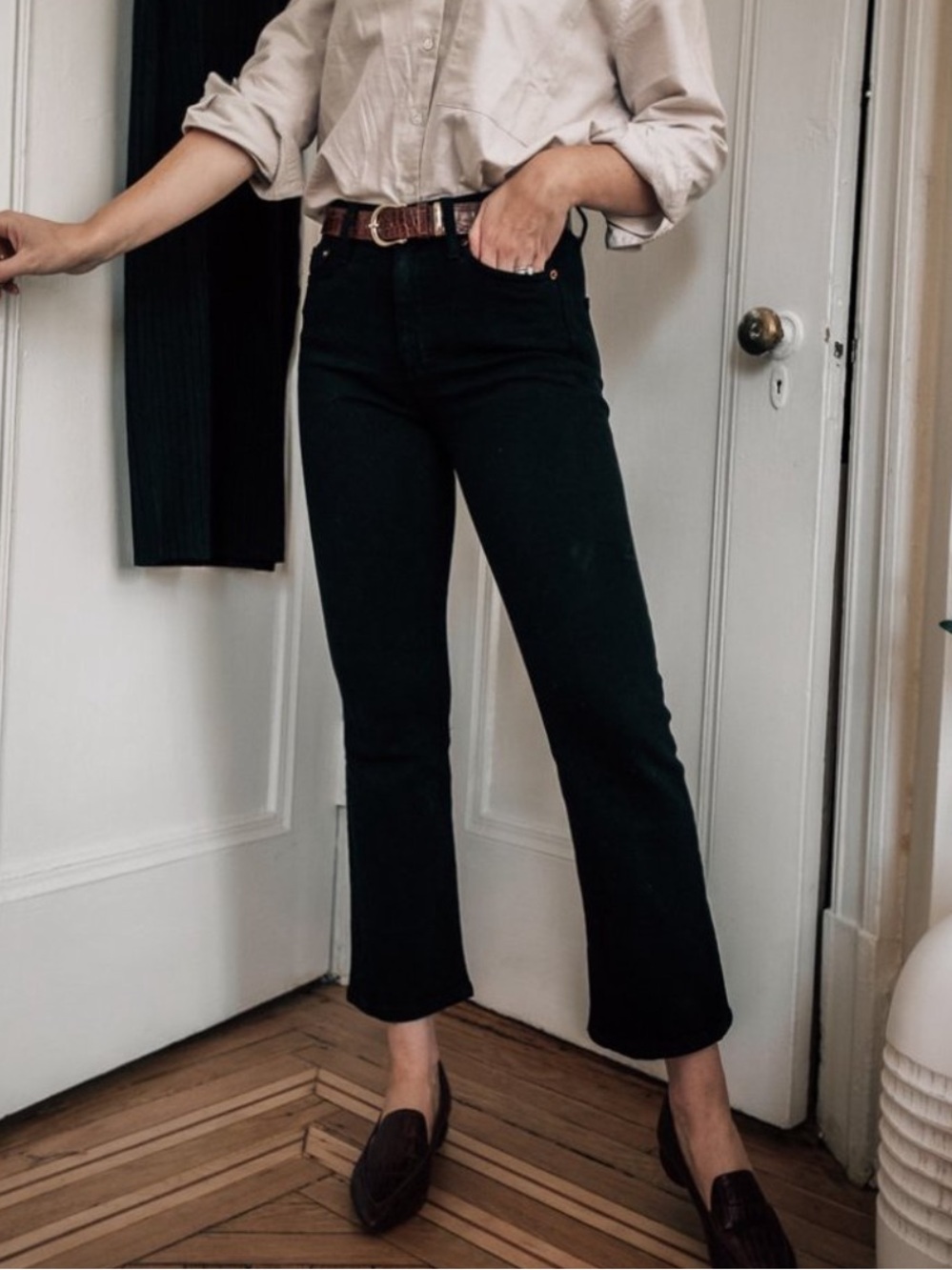 AYR The Bomb Pop Jeans in Panther Black Straight Leg Cropped Kick Flare | 28